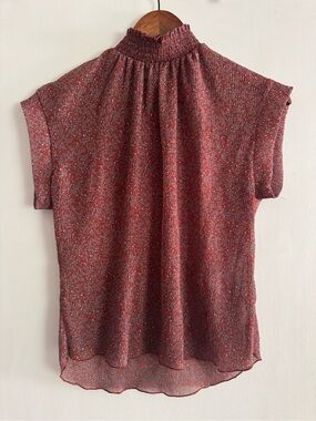 Montaeu Los Angeles Women's Red Smocked Neck Short Sleeve Top. Size Small